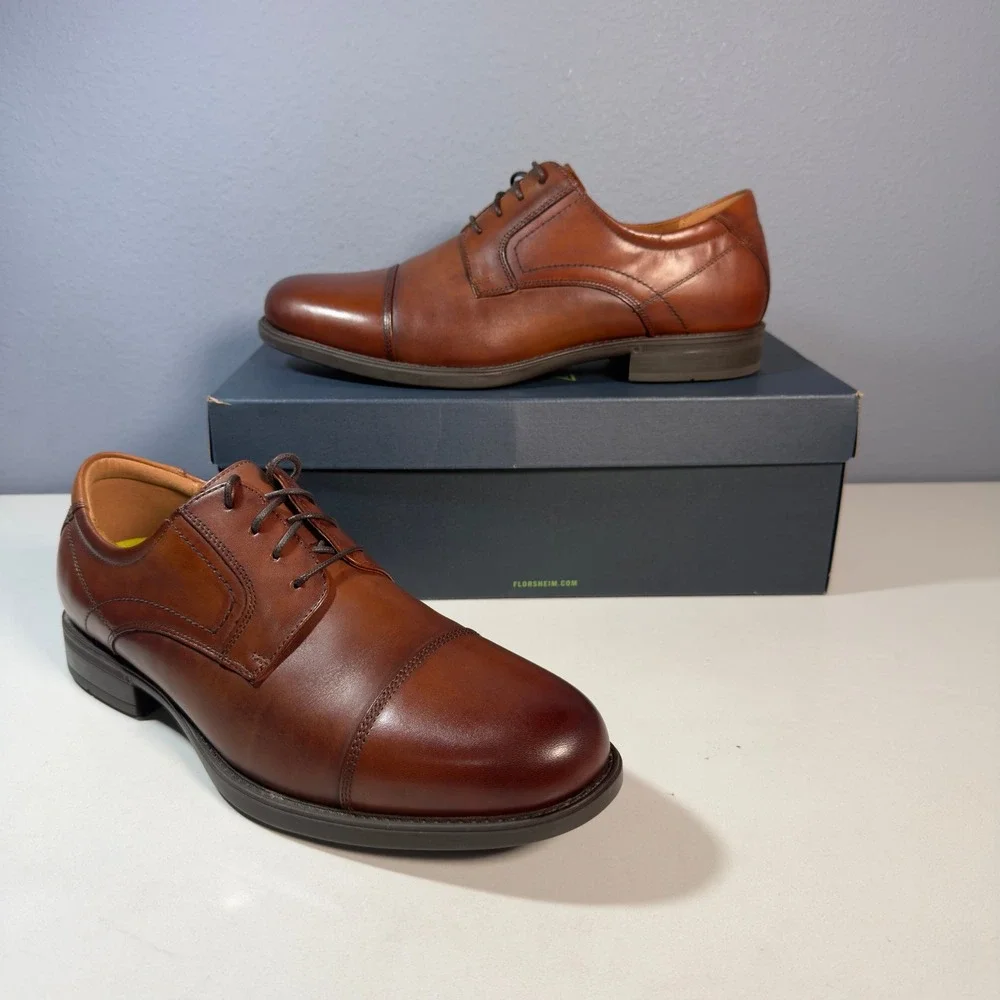 Florsheim Cap Toe Oxford Mens 11D Cognac New Comfortech Leather Dress Shoes NIB